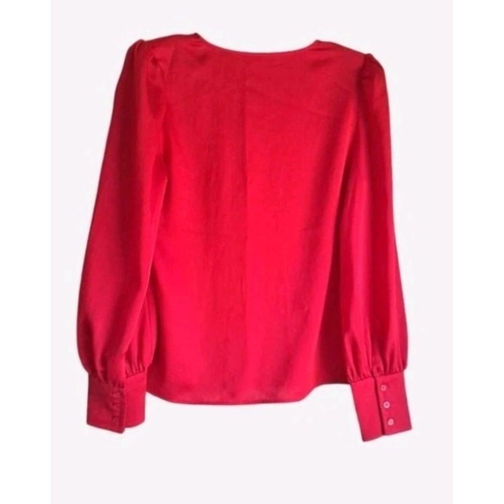 Alex Marie Red Blouse With V-Neck And Long Sleeves Size Small - Picture 3 of 6